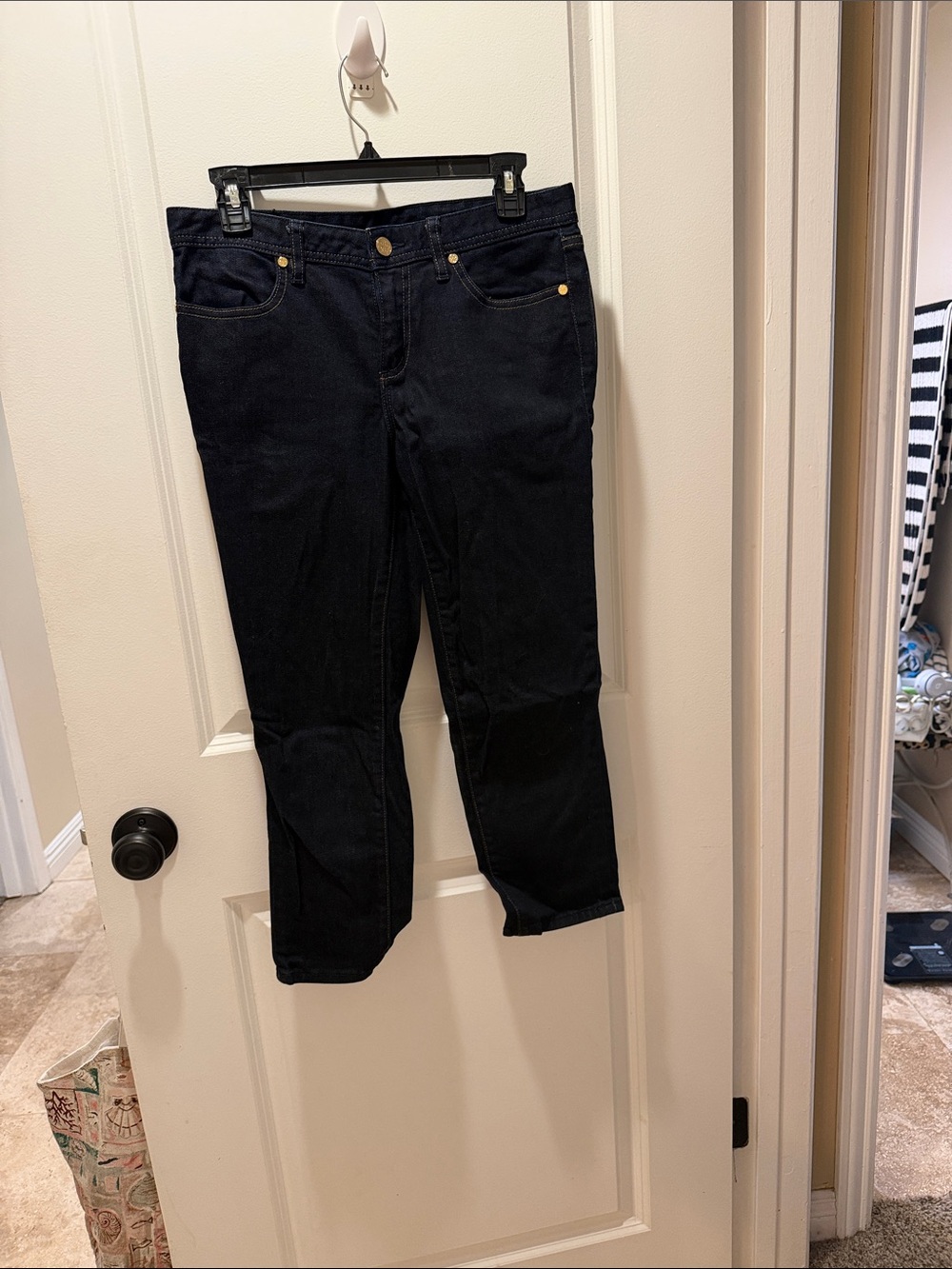 Tory Burch Straight Leg Dark Blue Women's Jeans - Classic Everyday Style